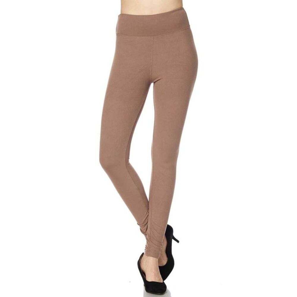 World of Leggings Brushed High Waisted Plus Size Basic Solid Leggings - 3 Inch